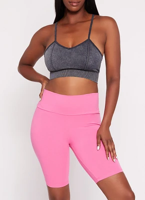 Womens Cotton Wide Waistband Biker Shorts, Pink, Size S