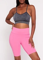 Womens Cotton Wide Waistband Biker Shorts, Pink, Size S