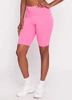 Womens Cotton Wide Waistband Biker Shorts, Pink, Size S