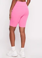 Womens Cotton Wide Waistband Biker Shorts, Pink, Size S