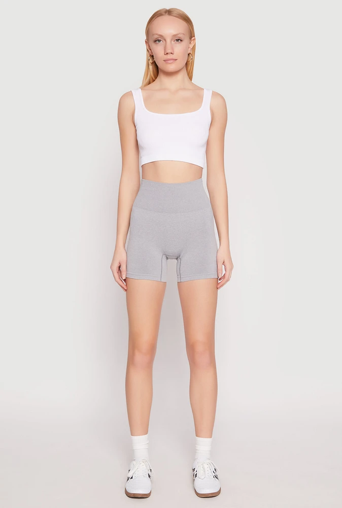 Womens Seamless High Waisted Biker Shorts, Grey, Size S-M