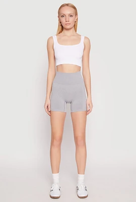 Womens Seamless High Waisted Biker Shorts, Grey, Size S-M