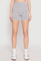 Womens Seamless High Waisted Biker Shorts, Grey, Size S-M