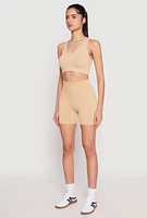 Womens Seamless High Waisted Biker Shorts, Khaki, Size M-L
