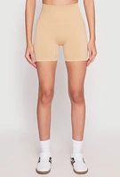 Womens Seamless High Waisted Biker Shorts, Khaki, Size M-L