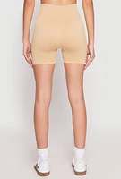 Womens Seamless High Waisted Biker Shorts, Khaki, Size M-L