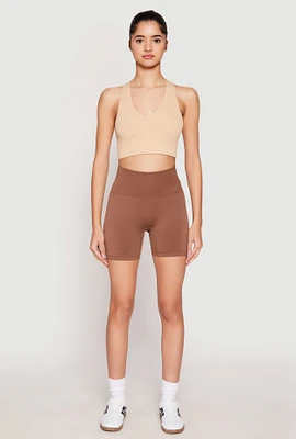 Womens Seamless High Waisted Biker Shorts, Brown, Size S-M