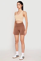 Womens Seamless High Waisted Biker Shorts, Brown, Size S-M