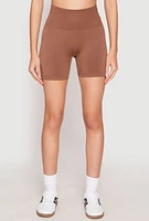Womens Seamless High Waisted Biker Shorts, Brown, Size S-M