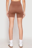 Womens Seamless High Waisted Biker Shorts, Brown, Size S-M