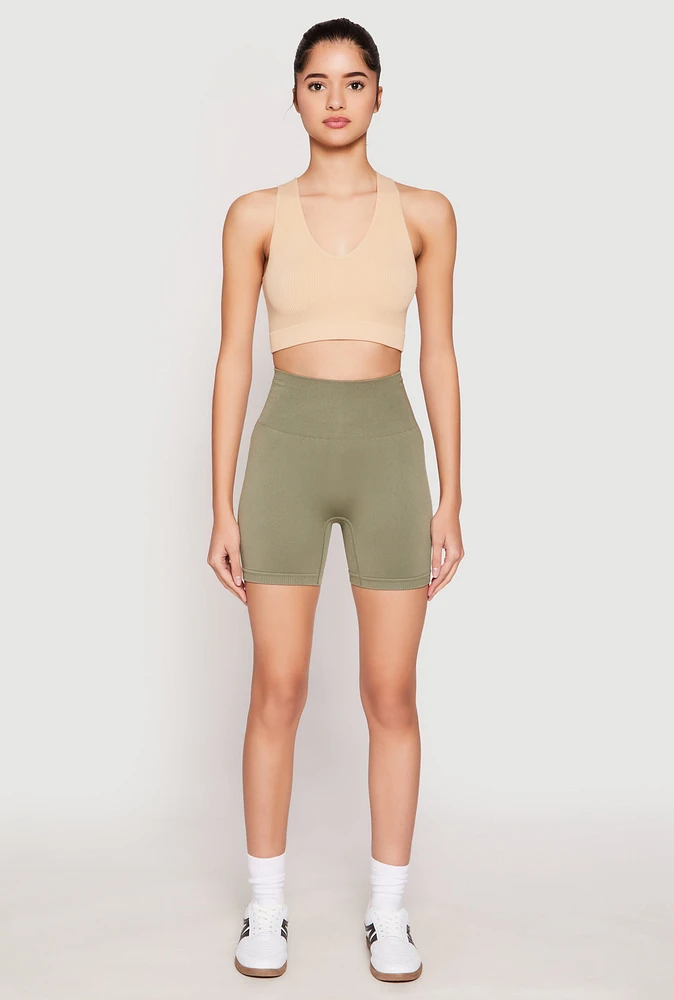 Womens Seamless High Waisted Biker Shorts, Green, Size S-M