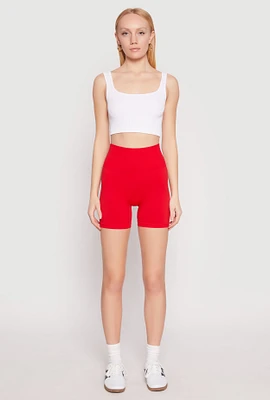 Womens Seamless High Waisted Biker Shorts, Red, Size L-XL