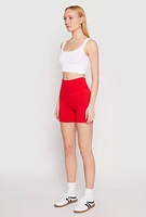 Womens Seamless High Waisted Biker Shorts, Red, Size L-XL