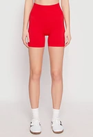 Womens Seamless High Waisted Biker Shorts, Red, Size L-XL