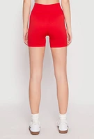 Womens Seamless High Waisted Biker Shorts, Red, Size L-XL