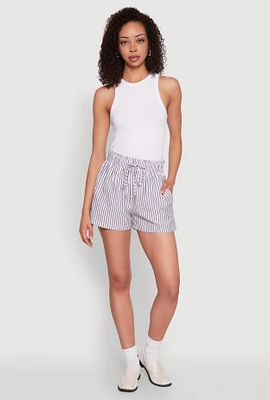 Womens Seersucker Striped Drawstring Waist Shorts, Multi, Size S