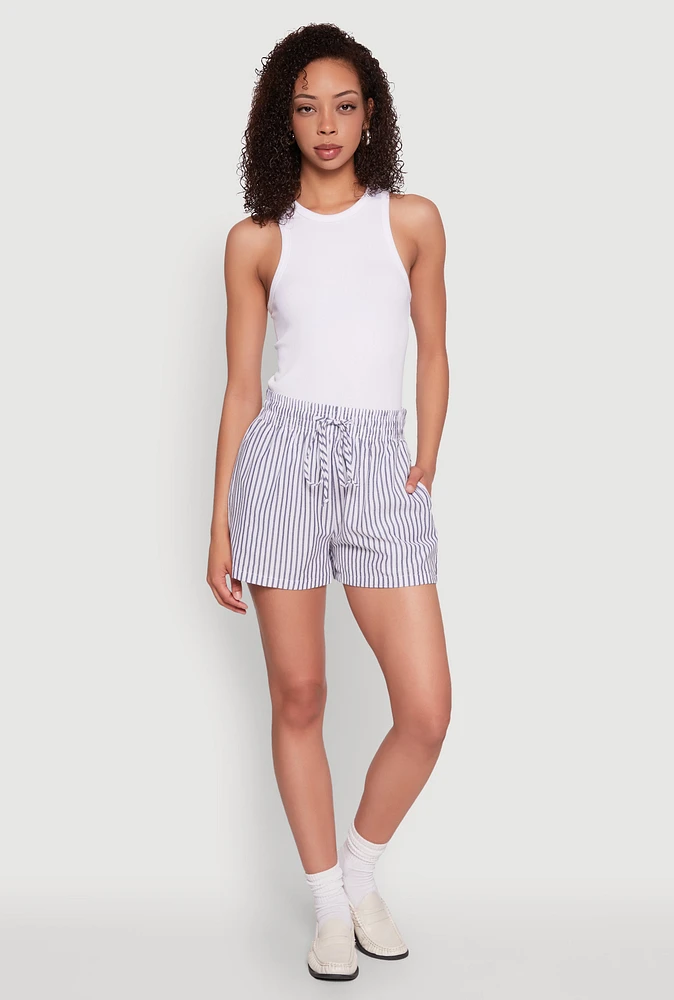 Womens Seersucker Striped Drawstring Waist Shorts,