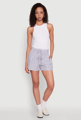 Womens Seersucker Striped Drawstring Waist Shorts,