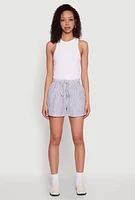 Womens Seersucker Striped Drawstring Waist Shorts,