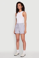 Womens Seersucker Striped Drawstring Waist Shorts,