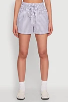 Womens Seersucker Striped Drawstring Waist Shorts,