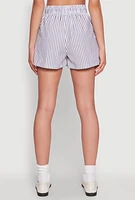 Womens Seersucker Striped Drawstring Waist Shorts,