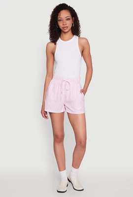 Womens Seersucker Striped Drawstring Waist Shorts, Pink, Size M