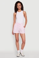 Womens Seersucker Striped Drawstring Waist Shorts, Pink, Size M