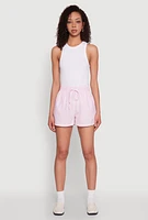 Womens Seersucker Striped Drawstring Waist Shorts, Pink, Size M