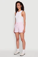 Womens Seersucker Striped Drawstring Waist Shorts, Pink, Size M