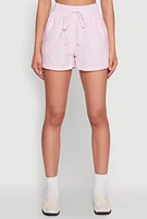 Womens Seersucker Striped Drawstring Waist Shorts, Pink, Size M