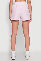 Womens Seersucker Striped Drawstring Waist Shorts, Pink, Size M
