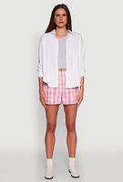 Womens Pull On Plaid Shorts, Pink, Size L