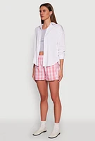 Womens Pull On Plaid Shorts, Pink, Size L