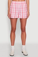 Womens Pull On Plaid Shorts, Pink, Size L