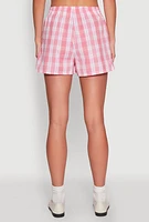 Womens Pull On Plaid Shorts, Pink, Size L