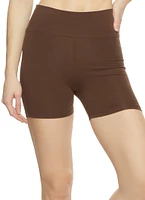 Womens High Waist Yoga Shorts, Brown, Size S
