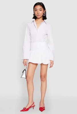 Womens Poplin High Waisted Mini Bubble Skirt, White,