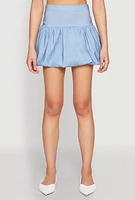 Womens Poplin Bubble Mini Skirt, Blue, Size S