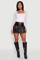 Womens Leather Look High Waisted Bubble Skirt, Black, Size L