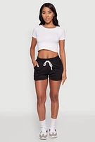 Womens Chic Drawstring High Waisted Sweatshorts with Fixed Cuffs,