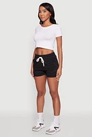 Womens Chic Drawstring High Waisted Sweatshorts with Fixed Cuffs,