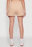 Womens Chic Drawstring High Waisted Sweatshorts with Fixed Cuffs, Khaki, Size S