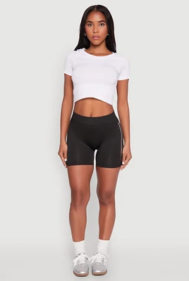 Womens Foil Screen Varsity Stripe Bike Shorts, Black, Size S-M