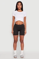 Womens Foil Screen Varsity Stripe Bike Shorts, Black, Size S-M