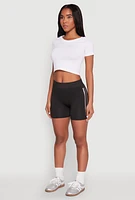 Womens Foil Screen Varsity Stripe Bike Shorts, Black, Size S-M