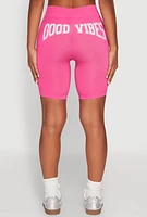 Womens Good Vibes Biker Shorts, Pink, Size S-M