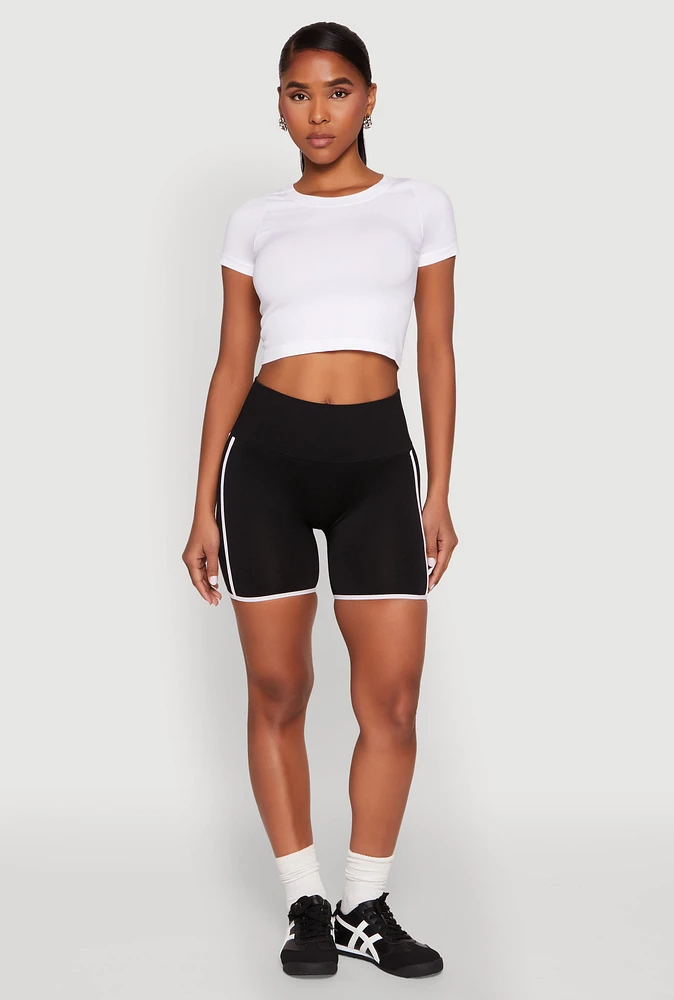 Womens Contrast Trim Biker Shorts, Black, Size L-XL