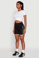 Womens Contrast Trim Biker Shorts, Black, Size L-XL