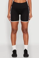 Womens Contrast Trim Biker Shorts, Black, Size L-XL
